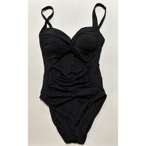 La Blanca Island Goddess Rouched Front Bandeau One Piece Swimsuit Size 10 Black